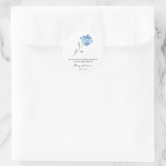 Vergeet me niet Memorial Funeral Seed Packet Ronde Sticker (Tas)