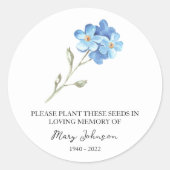Vergeet me niet Memorial Funeral Seed Packet Ronde Sticker (Voorkant)
