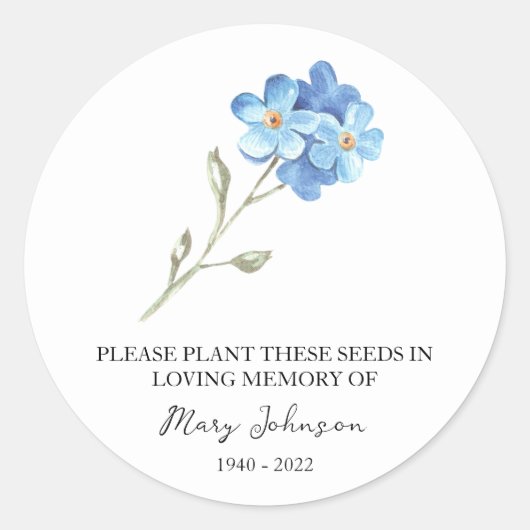 Vergeet me niet Memorial Funeral Seed Packet Ronde Sticker (Voorkant)