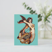 Vergeet me niet -  mermaïde tattoo kunst briefkaart (Staand voorkant)