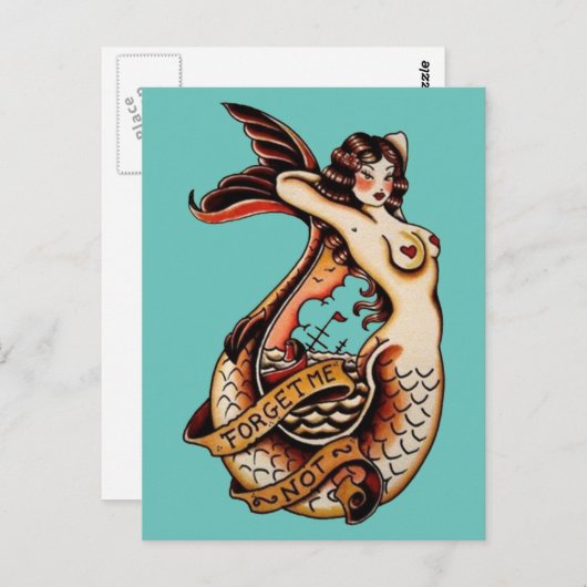 Vergeet me niet - mermaïde tattoo kunst briefkaart (Voorkant / Achterkant)