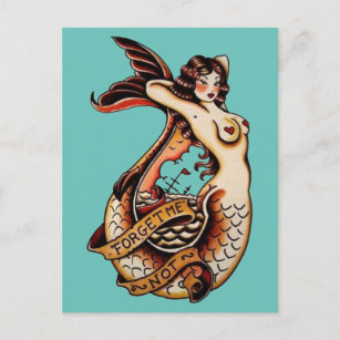 Vergeet me niet -  mermaïde tattoo kunst briefkaart