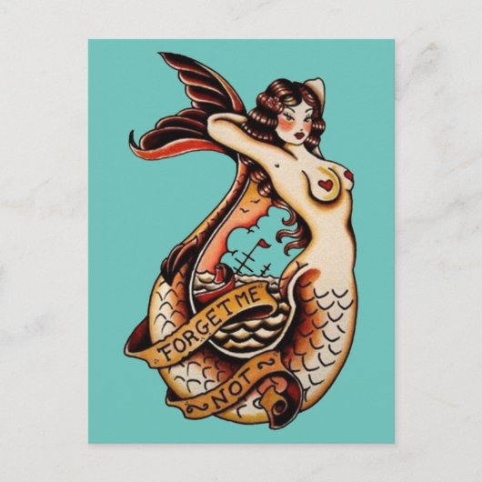 Vergeet me niet -  mermaïde tattoo kunst briefkaart (Voorkant)