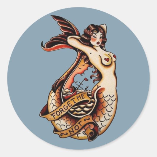 Vergeet me niet -  mermaïde tattoo kunst ronde sticker (Voorkant)