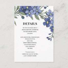 Vergeet me niet moderne bloemen bruiloft details informatiekaartje