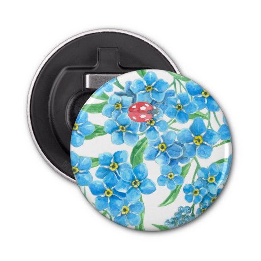 Vergeet me niet naadloos patroon button flesopener (Voorkant)