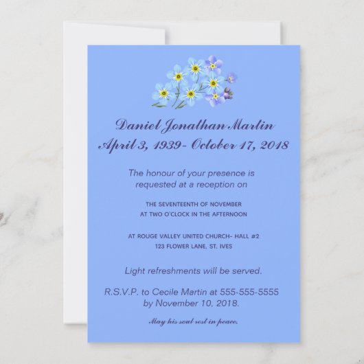 Vergeet me niet om de Kaart van de Uitnodiging van (Achterkant)