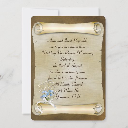 Vergeet-me-niet Op Scroll Vow Vernieuwing Kaart (Voorkant)