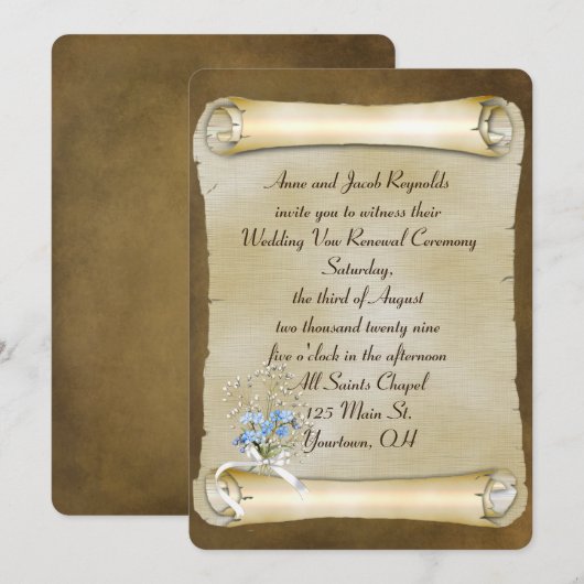 Vergeet-me-niet Op  Scroll Vow Vernieuwing Kaart (Voorkant / Achterkant)