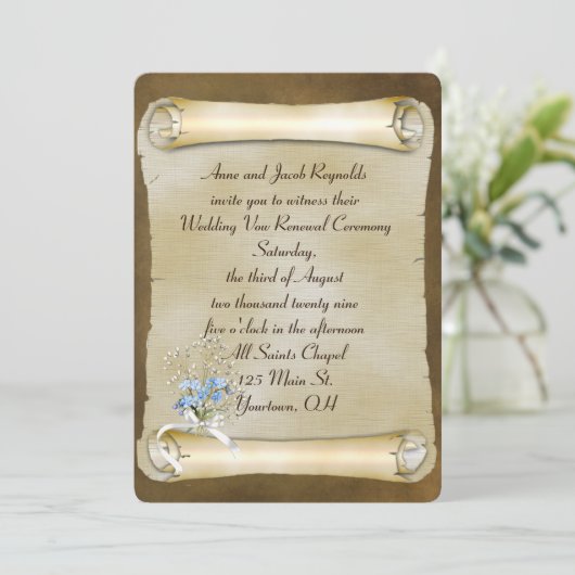 Vergeet-me-niet Op  Scroll Vow Vernieuwing Kaart (Staand voorkant)