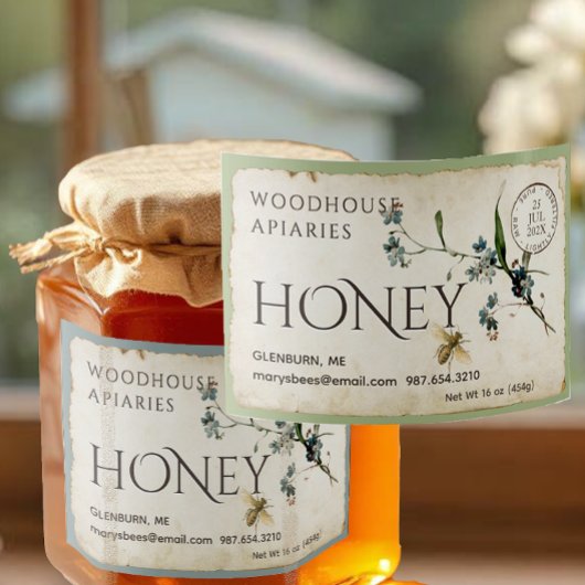 Vergeet-me-niet parkbijenhoning postmark 3x2" voedselcontainer etiket