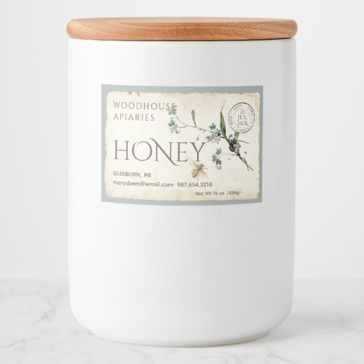 Vergeet-me-niet parkbijenhoning postmark 3x2" voedselcontainer etiket (Voorkant)