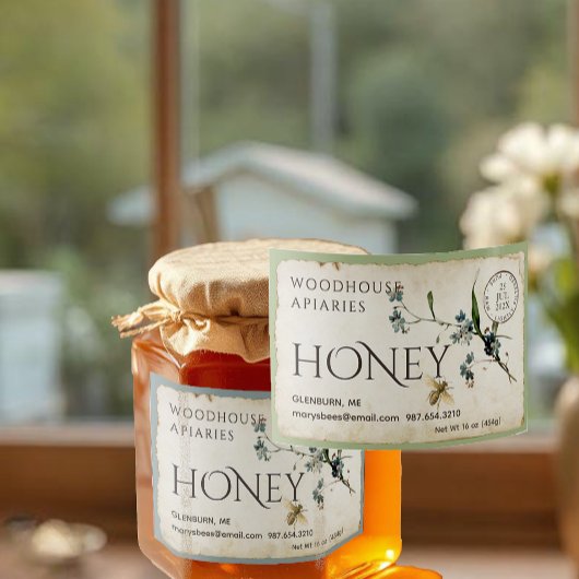 Vergeet-me-niet parkbijenhoning postmark 3x2" voor voedselcontainer etiket