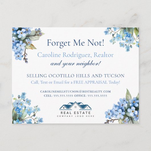 Vergeet me niet Real Estate Briefkaart Spring Pop (Voorkant)