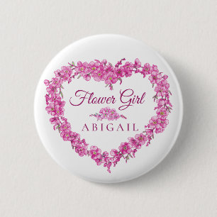 Vergeet me niet, roze hartenbloem bruiloft ronde button 5,7 cm