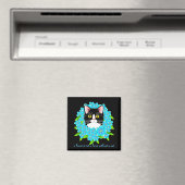 Vergeet me niet Tuxedo Kat Leuk en Kleurrijk Bloem Magneet (Insitu (Vaatwasser))