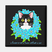 Vergeet me niet Tuxedo Kat Leuk en Kleurrijk Bloem Magneet (Voorkant)