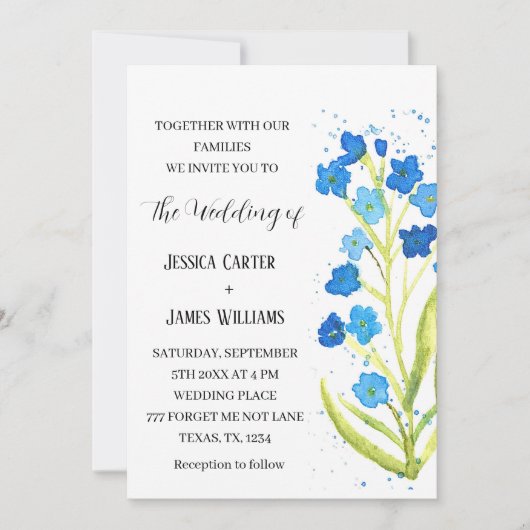 Vergeet me niet Waterverf bloemenbruiloft Kaart (Voorkant)