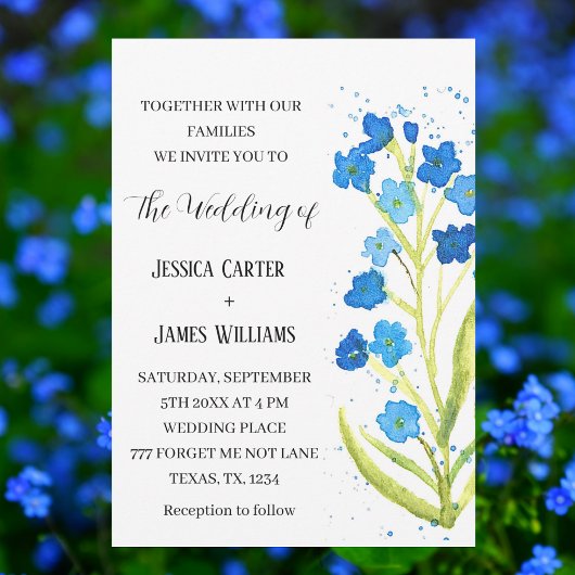 Vergeet me niet Waterverf bloemenbruiloft Kaart