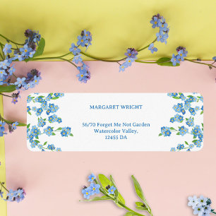 Vergeet me niet Waterverf Floral Blue Wedding Etiket