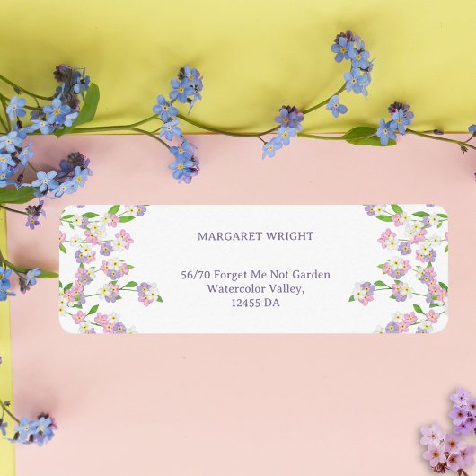 Vergeet me niet Waterverf roze en Paarse bruiloft Etiket