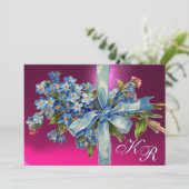VERGEET ME NOTA'S MONOGRAM WEDDING PARTY blue roze Kaart (Staand voorkant)