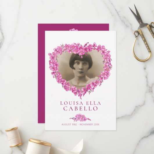 Vergeet-me-nots begrafenisdienst programma roze bl programmakaart (Voorkant / Achterkant in situ)