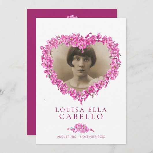 Vergeet-me-nots begrafenisdienst programma roze bl programmakaart (Voorkant / Achterkant)