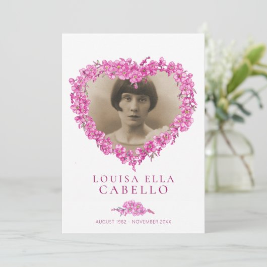 Vergeet-me-nots begrafenisdienst programma roze bl programmakaart (Staand voorkant)