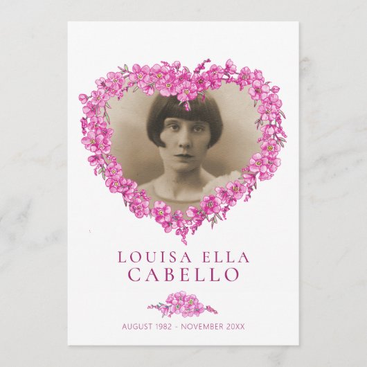 Vergeet-me-nots begrafenisdienst programma roze bl programmakaart (Voorkant)