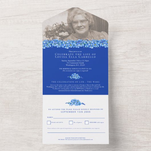 Vergeet-me-nots begrafenisviering van het leven bl all in one uitnodiging (Binnen)