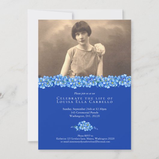 Vergeet-me-nots begrafenisviering van het leven bl kaart (Achterkant)