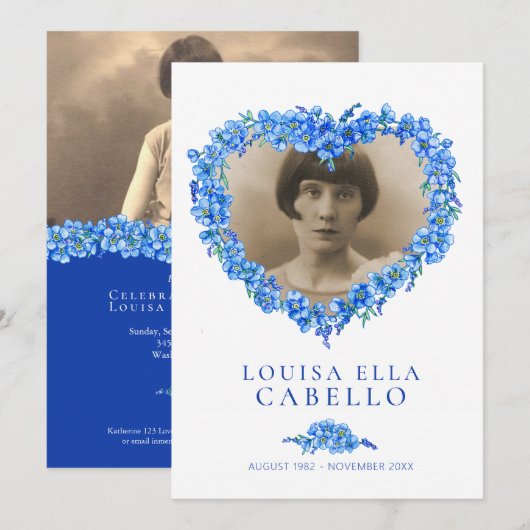 Vergeet-me-nots begrafenisviering van het leven bl kaart (Voorkant / Achterkant)