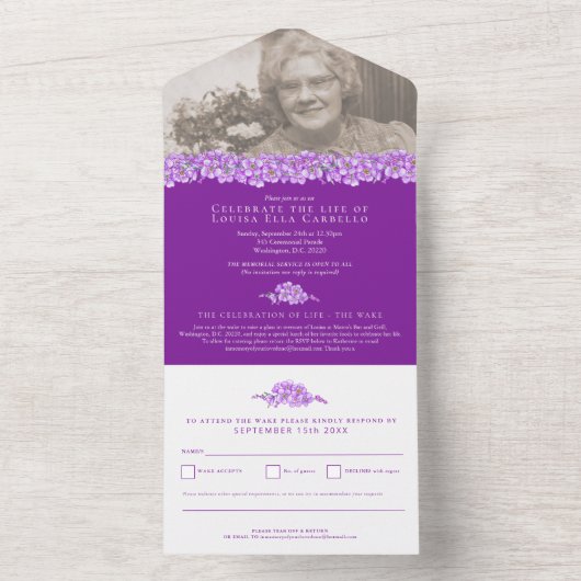 Vergeet-me-nots begrafenisviering van het leven pa all in one uitnodiging (Binnen)