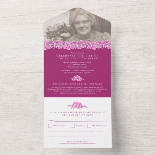 Vergeet-me-nots begrafenisviering van het leven ro all in one uitnodiging (Binnen)