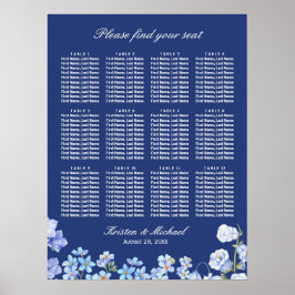 Vergeet me Nots Blue Floral Wedding Seating Chart Poster