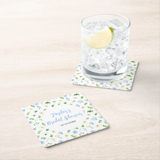 Vergeet-me-Nots en Daisies Floral Vrijgezellenfees Kartonnen Onderzetters (Insitu)