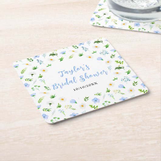 Vergeet-me-Nots en Daisies Floral Vrijgezellenfees Kartonnen Onderzetters (Schuin)
