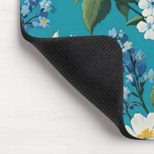 Vergeet-me-nots en Little White Flowers Blauwgroen Muismat (Hoek)