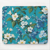 Vergeet-me-nots en Little White Flowers Blauwgroen Muismat (Voorkant)