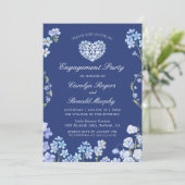 Vergeet me Nots Floral Love Heart Engagement Party Kaart (Staand voorkant)