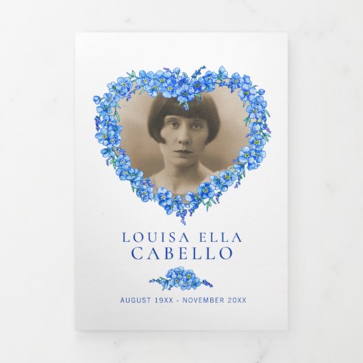 Vergeet-me-nots hart blauw begrafenis herdenkingsd drieluik programma (Cover)