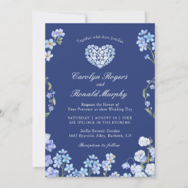 Vergeet me Nots Heart Royal Blue Floral Wedding Kaart