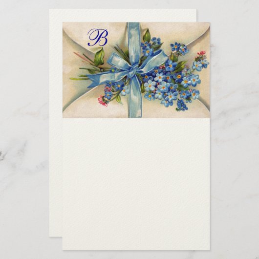 VERGEET ME NOTS MONOGRAM Romantic Weddenschap Briefpapier (Voorkant / Achterkant)