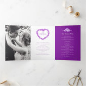 Vergeet-me-nots paarse hart krans kunst bruiloft drieluik programma (Binnen)