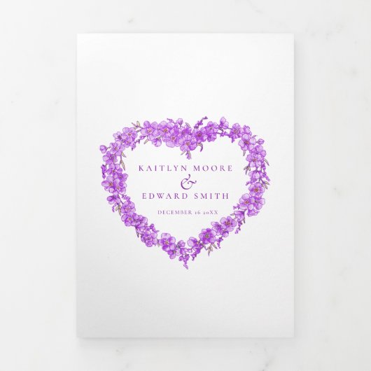 Vergeet-me-nots paarse hart krans kunst bruiloft drieluik programma (Cover)