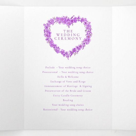 Vergeet-me-nots paarse hart krans kunst bruiloft drieluik programma (Binnenkant midden)