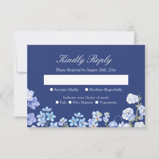 Vergeet me Nots Royal Blue Floral Wedding RSVP (Voorkant)