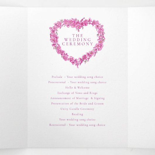 Vergeet-me-nots roze hart met een kunstbruiloft drieluik programma (Binnenkant midden)