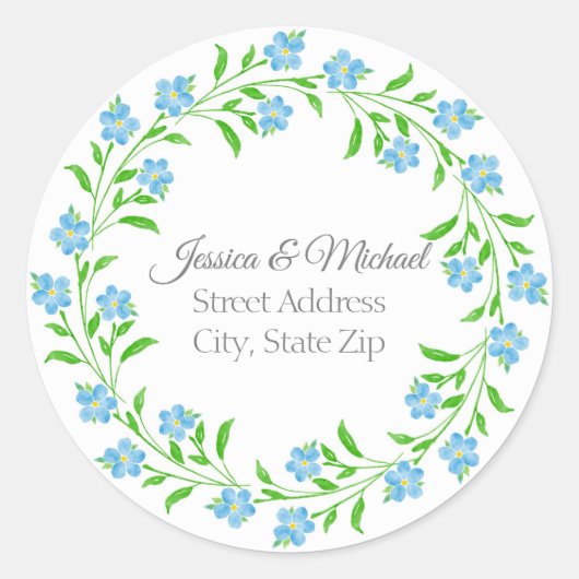 Vergeet me Nots Waterverf Ronde Sticker (Voorkant)